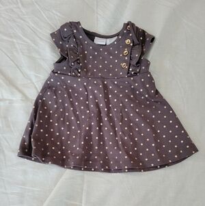 Tahari grey/brown gold polkadot sleeveless flutter dress 12m